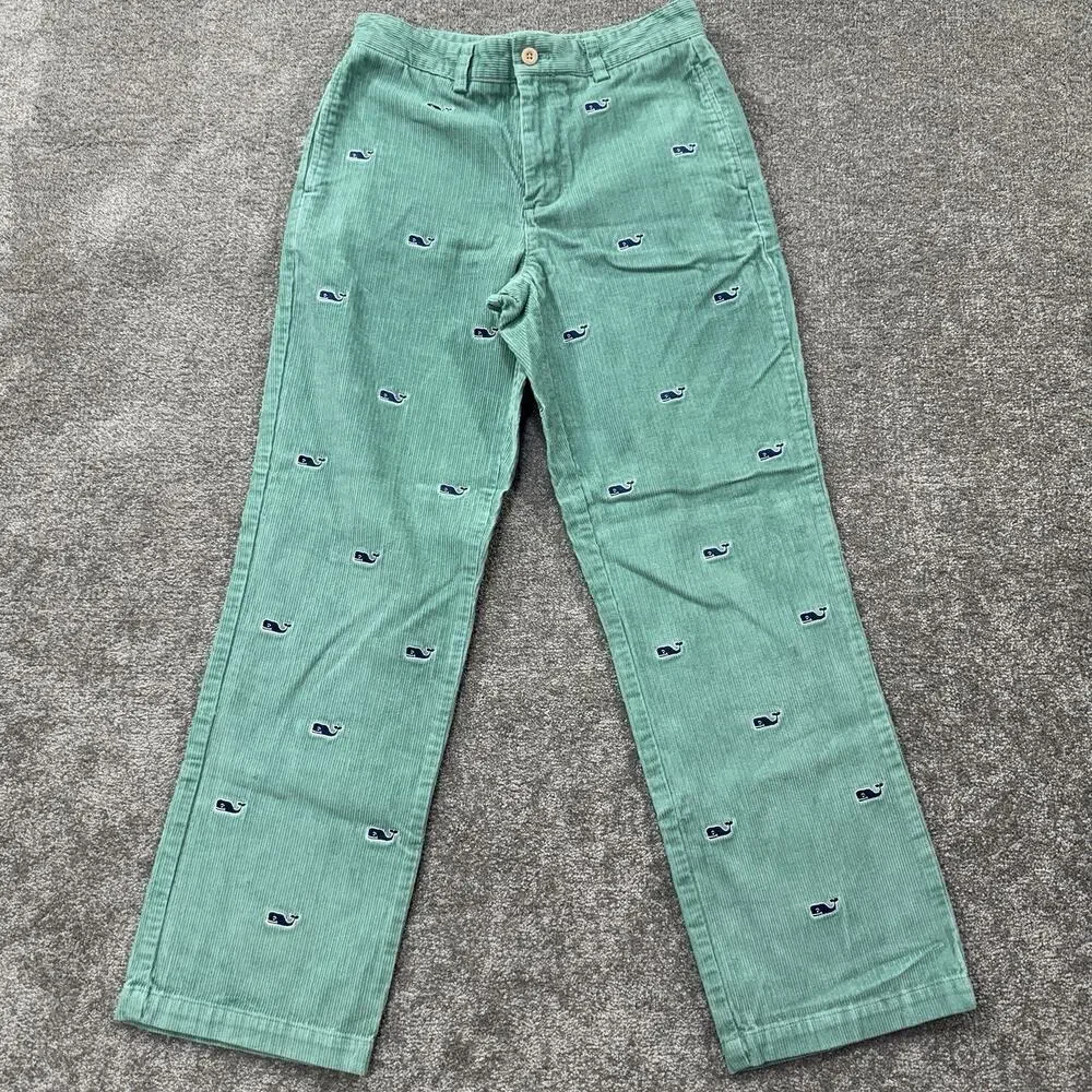 Vineyard Vines Boys‎ 14 Green Corduroy Pants Embroidered Whale Preppy Classic